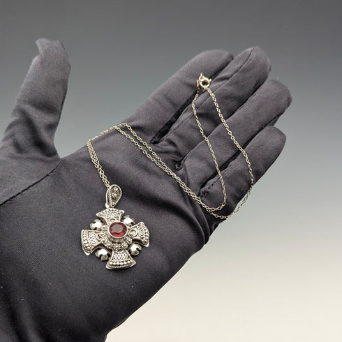 ヴィンテージ 900シルバー&パープルストーン クロスペンダント& 純銀ネックレス